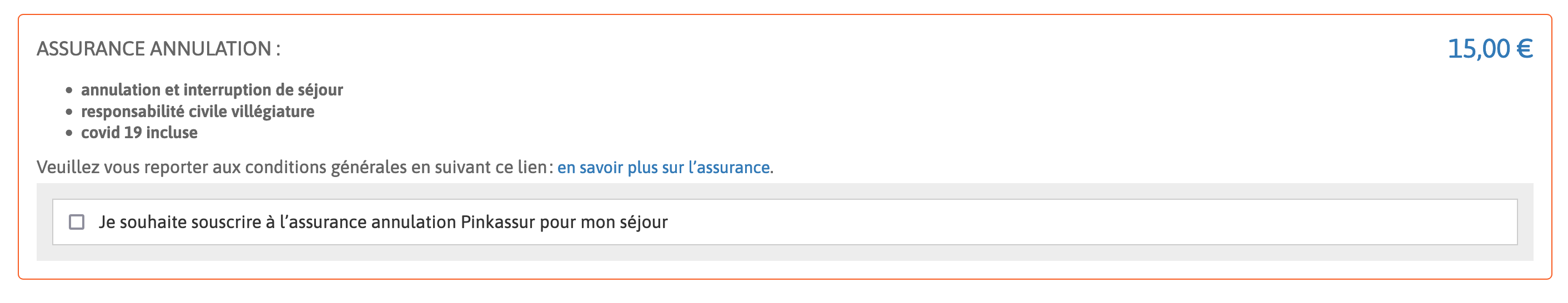 Capture d'écran souscription de l'assurance annulation.