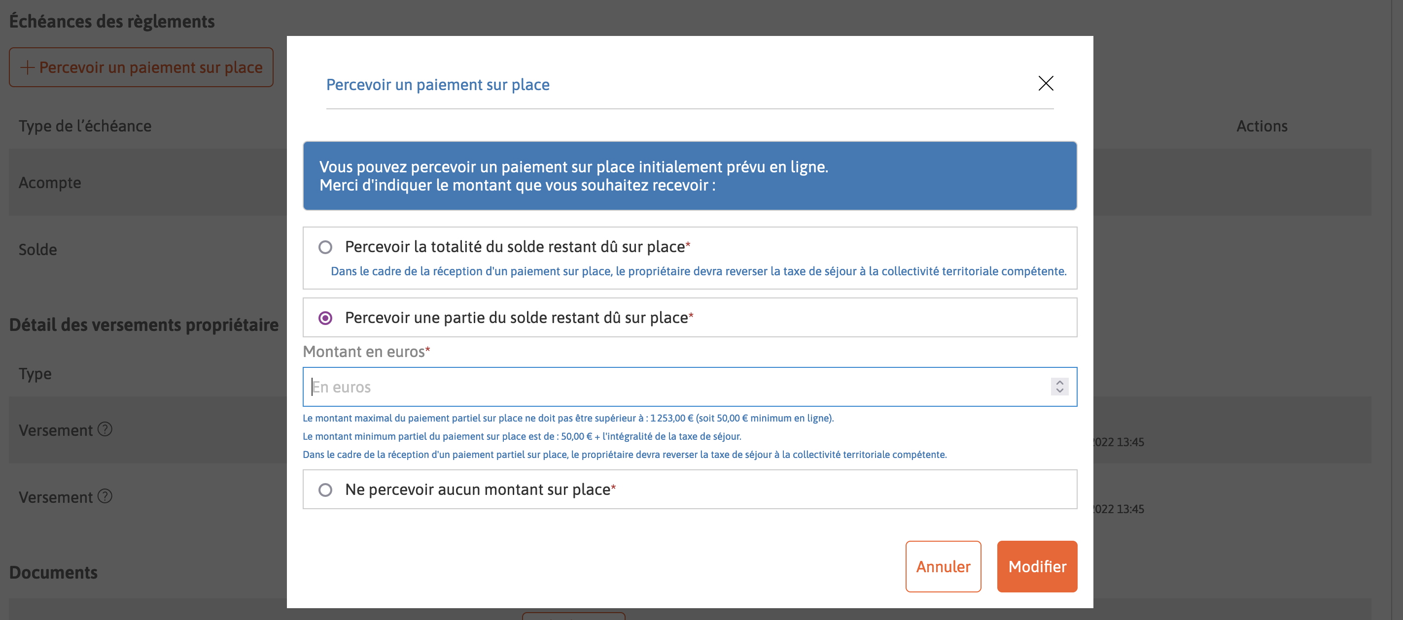 Capture d'écran Formulaire Ajouter un paiement sur place.