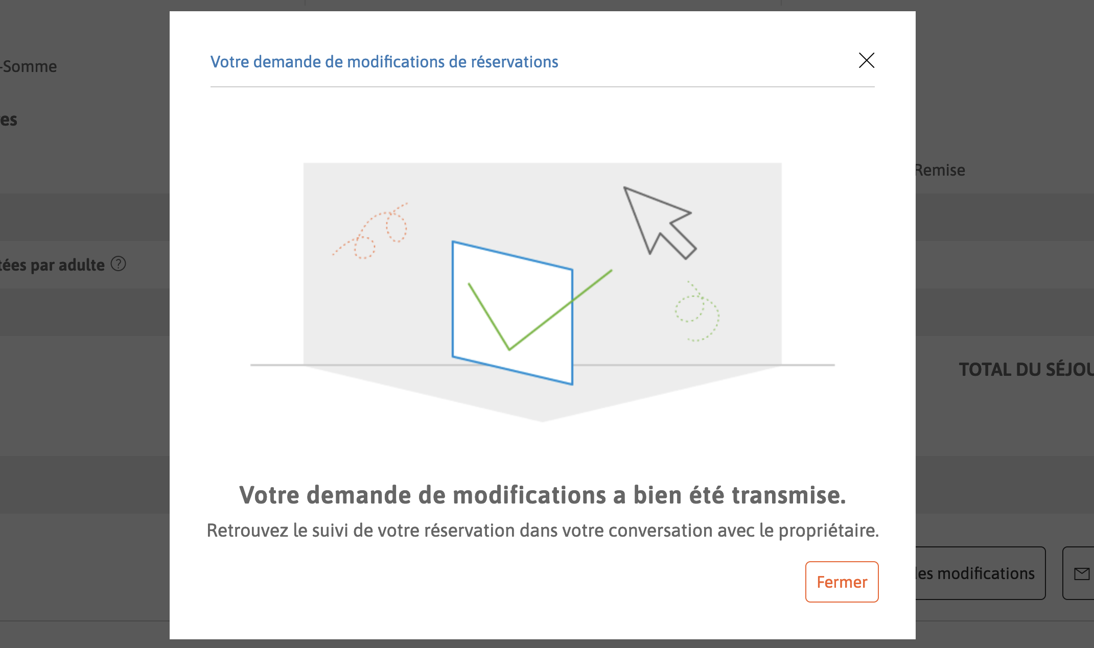 Capture d'écran de la modale de confirmation d'envoi de la demande.