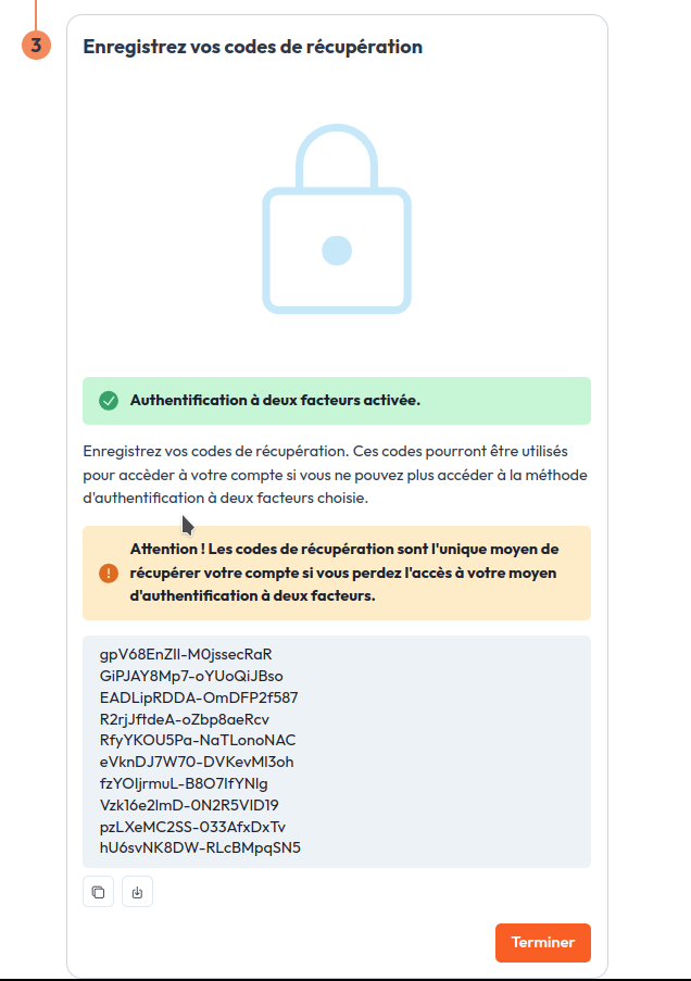 Activation de l'authentification à deux facteurs.