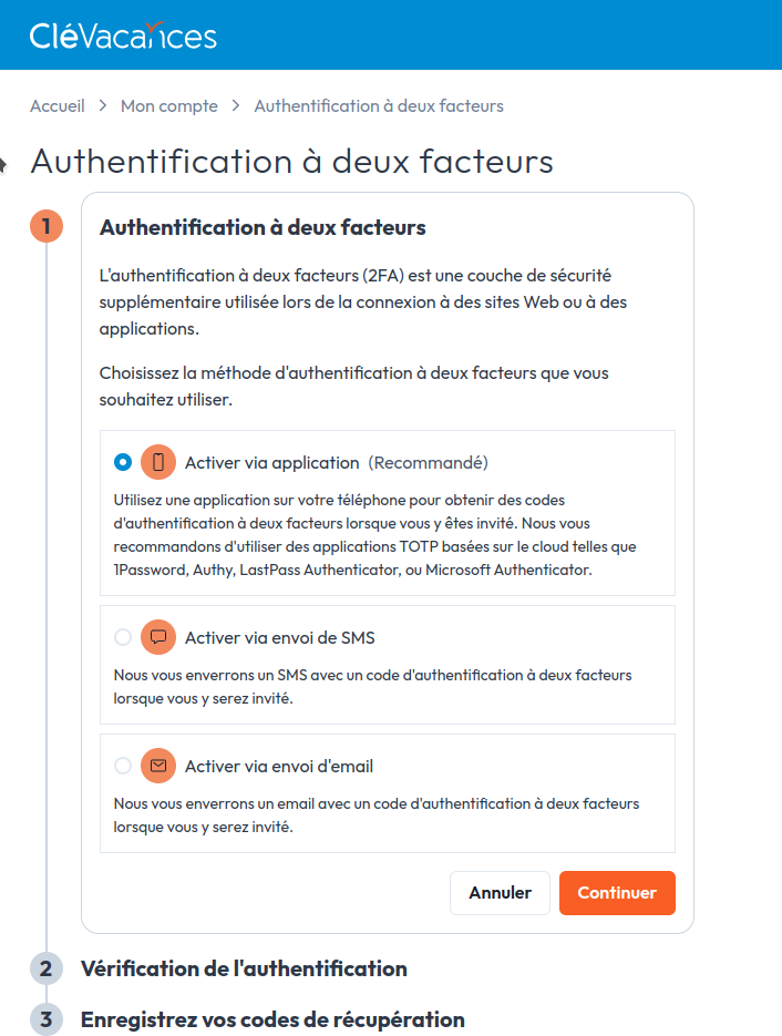 Activation de l'authentification à deux facteurs.