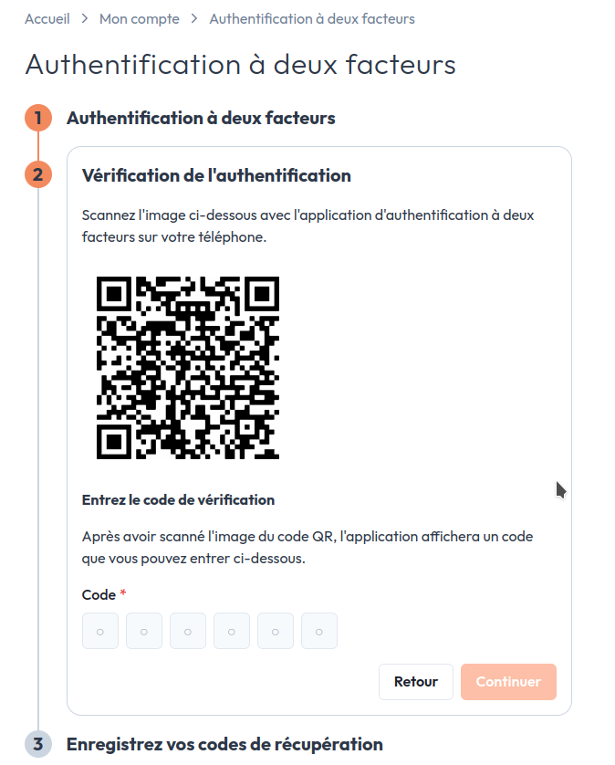 Activation de l'authentification à deux facteurs.
