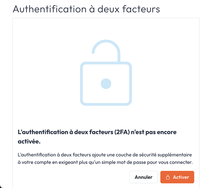 Activation de l'authentification à deux facteurs.