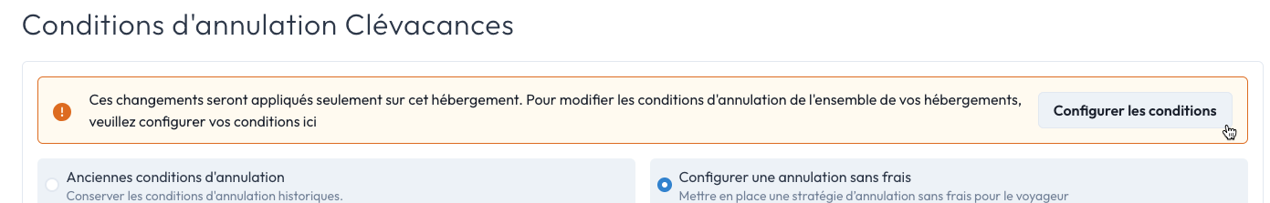 Alerte pour modifier plusieurs hébergements.