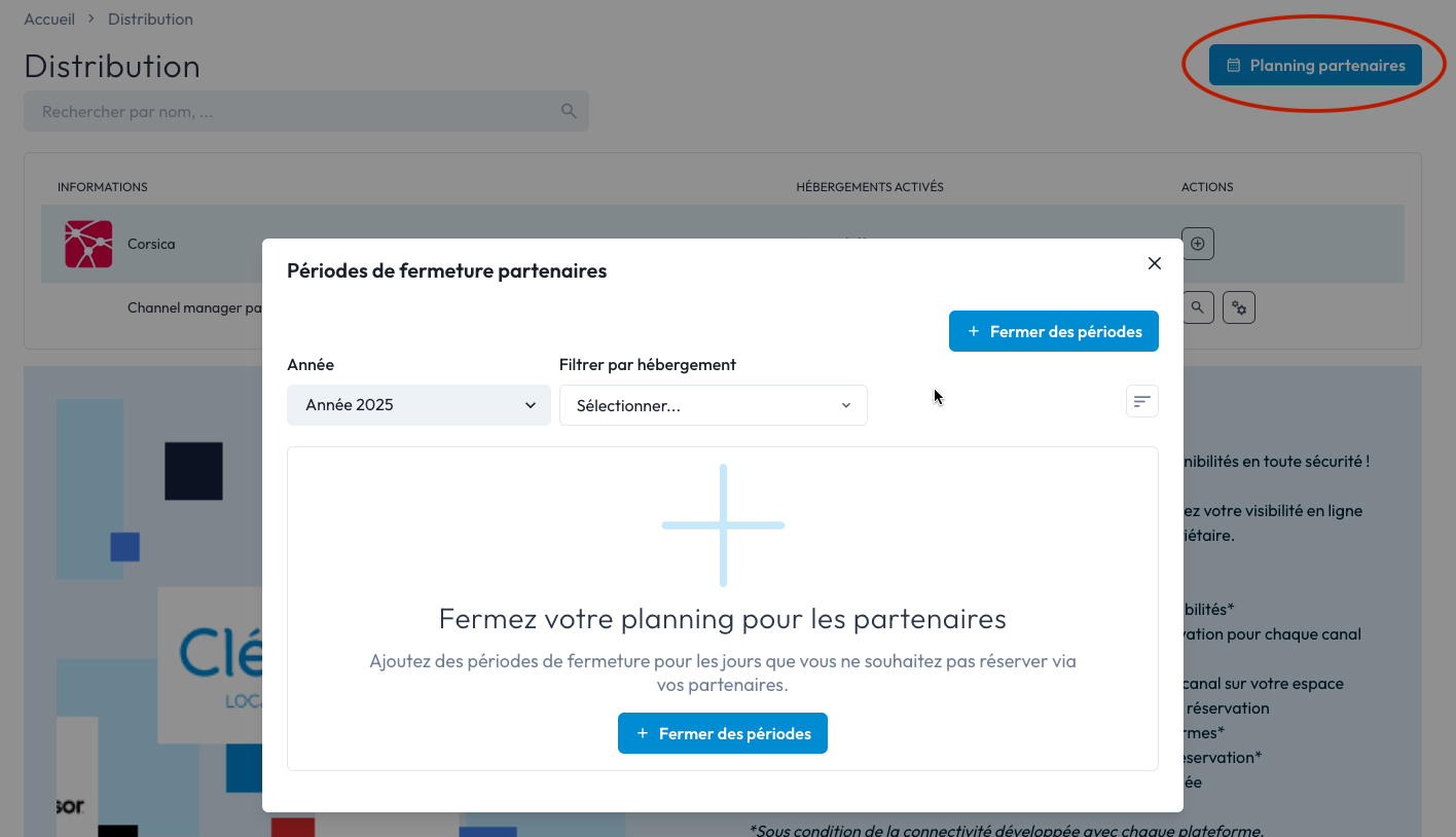 Capture d'écran formulaire vide gestion du planning partenaires.