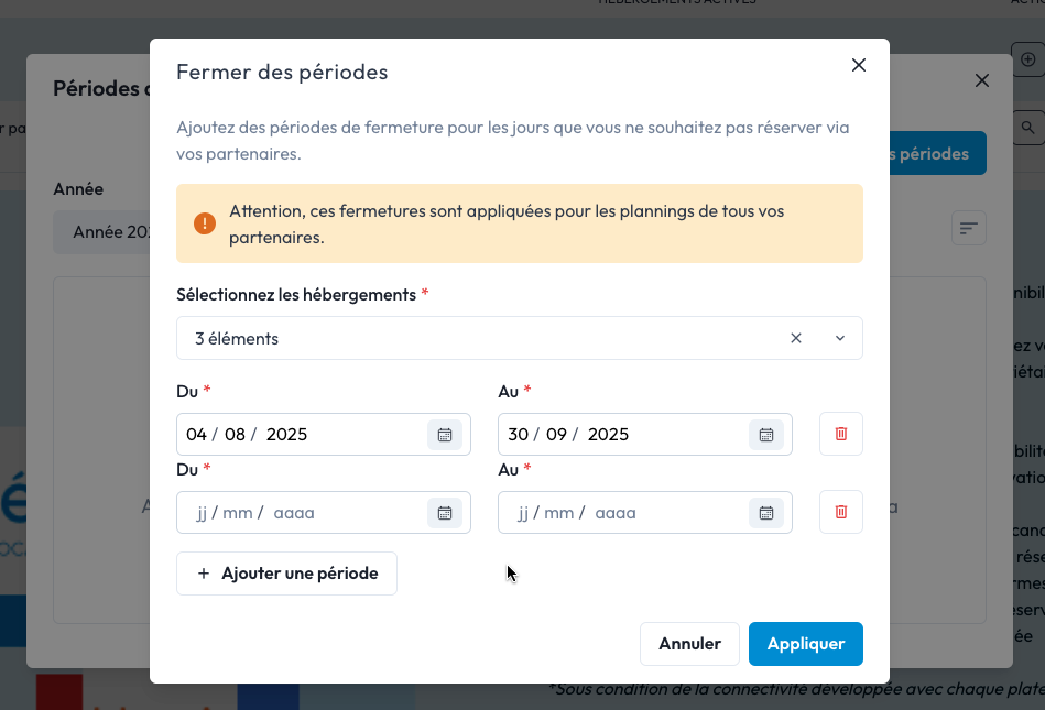 Capture d'écran formulaire planning partenaires.