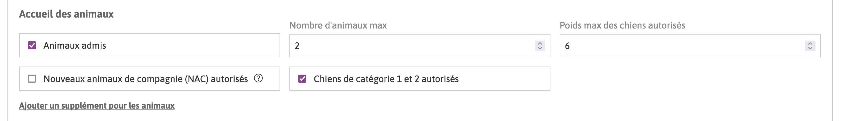 Formulaire Accueil des animaux.