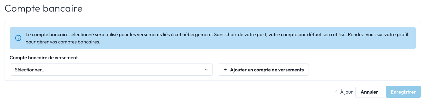 sélection du compte bancaire de versement.