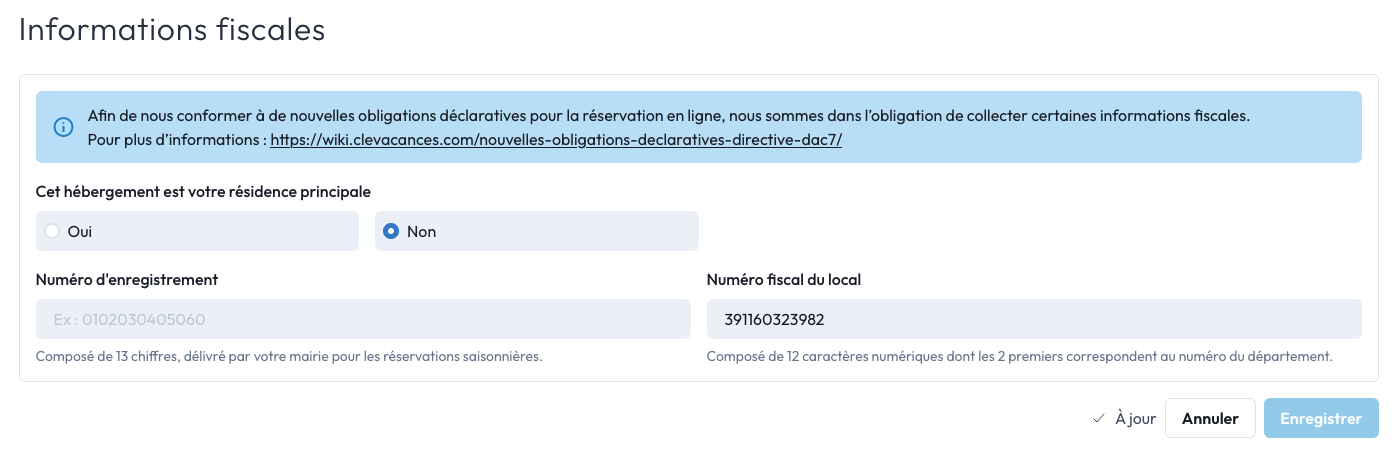 formulaire des informations fiscales.