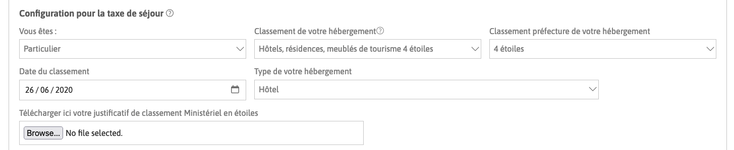 Formulaire informations pour le calcul de la taxe de séjour.