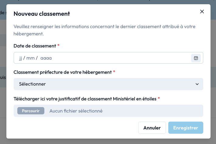 Formulaire informations pour le calcul de la taxe de séjour.