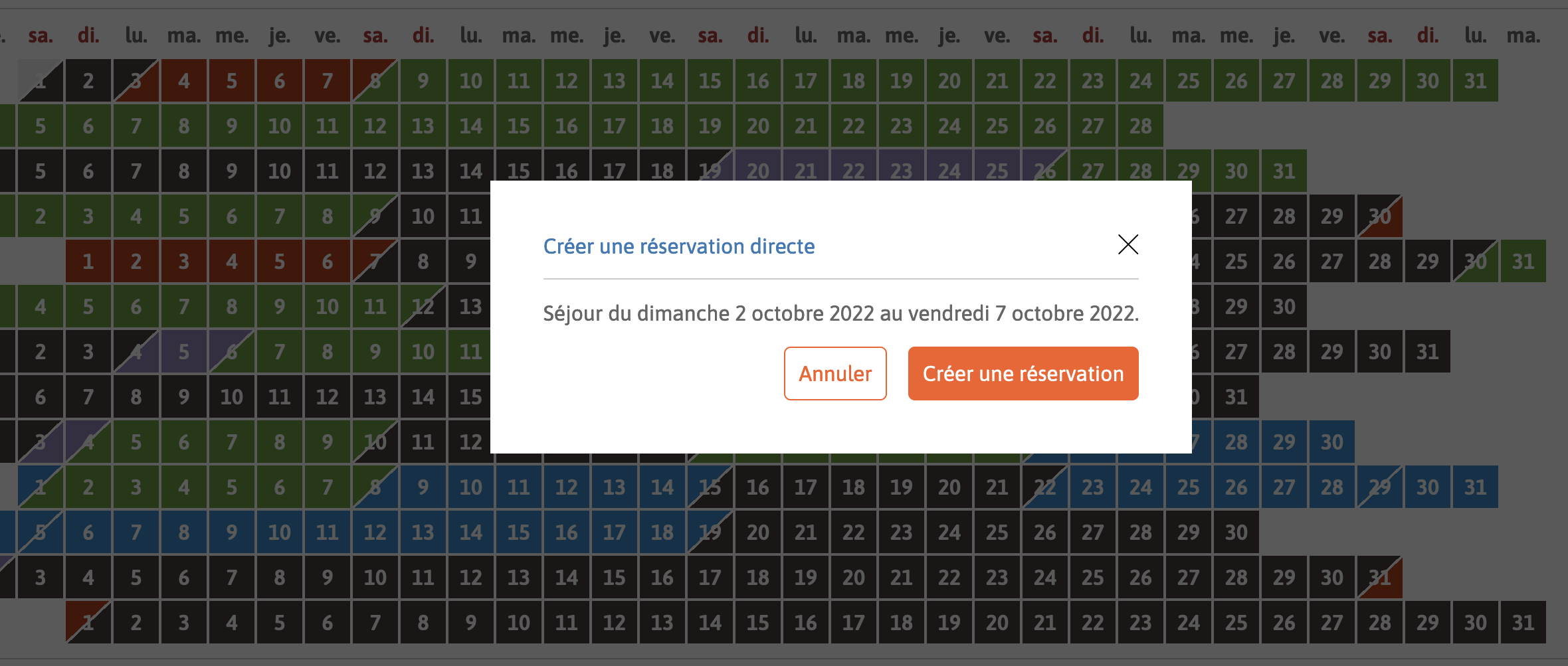 Formulaire rapide de création d'une réservation directe.