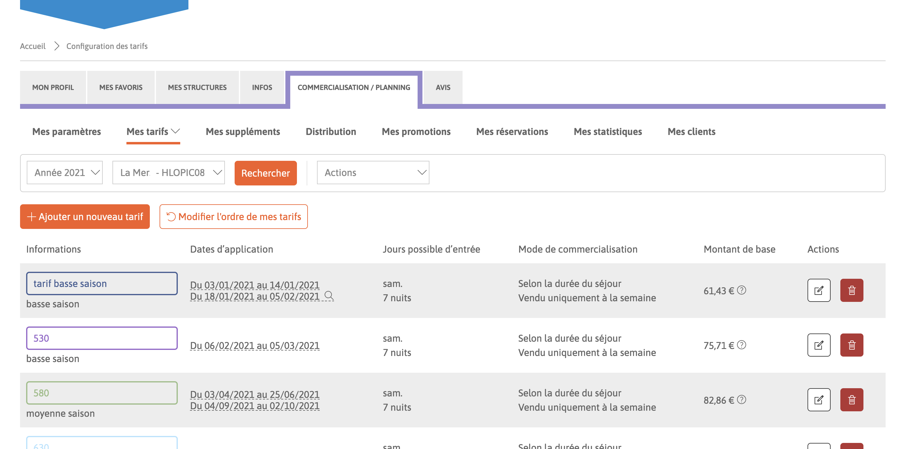 Liste des configurations.