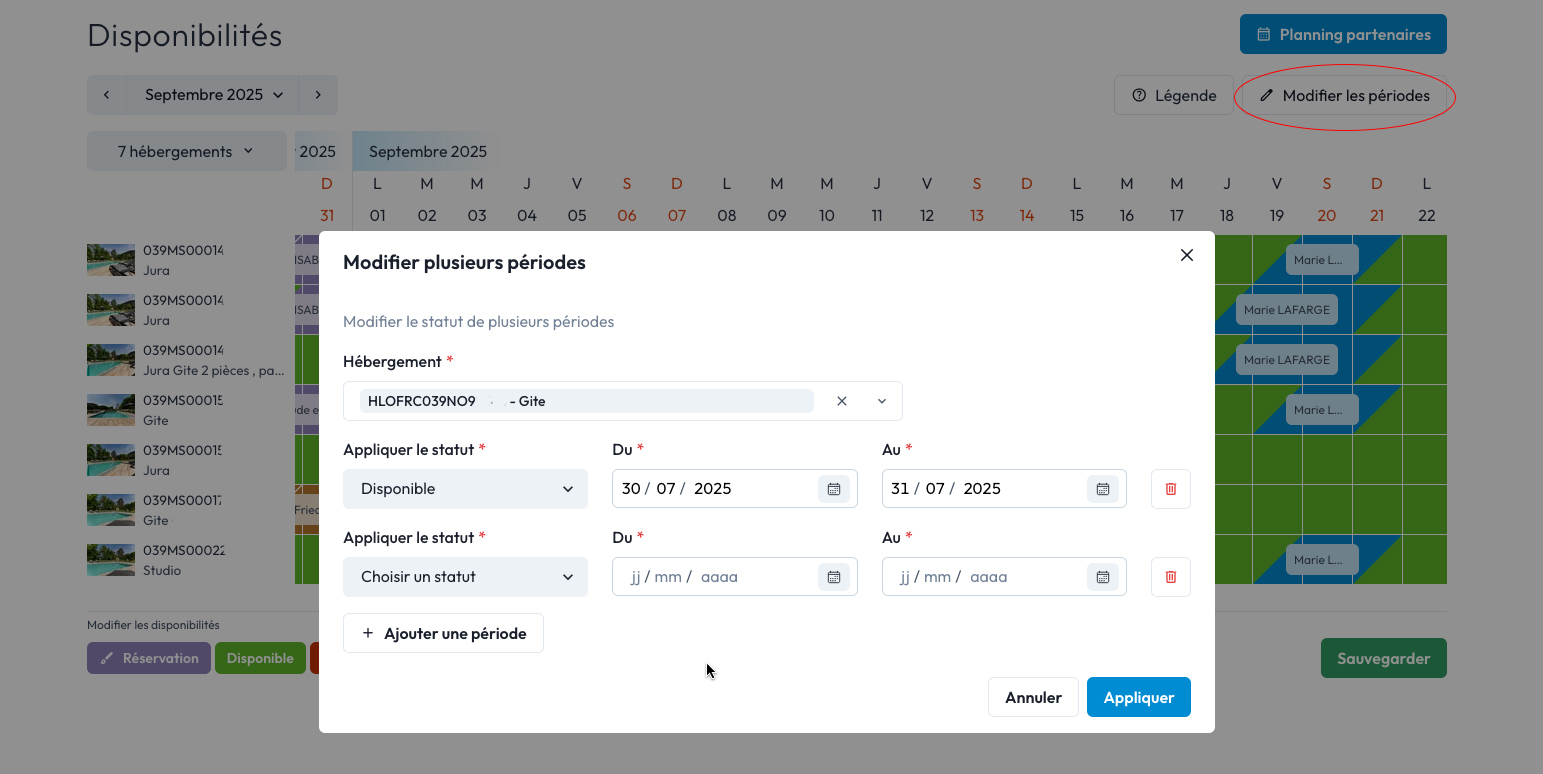Capture d'écran application d'un statut par le formulaire.