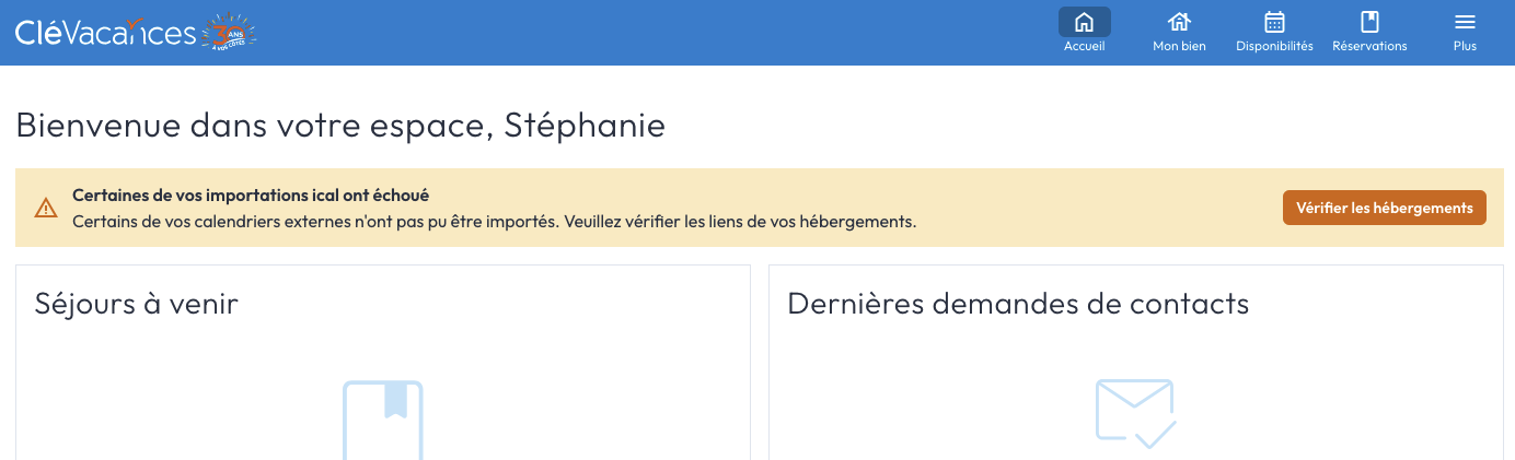Notification erreur de synchronisation iCal.