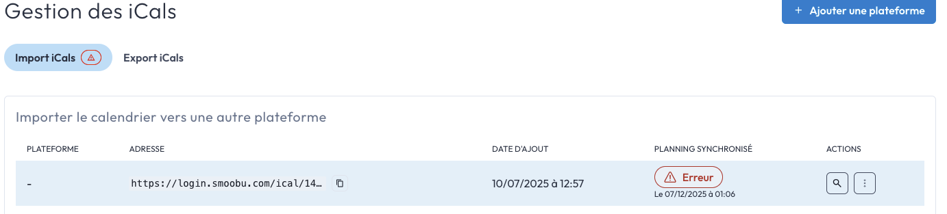 Notification erreur de synchronisation iCal.