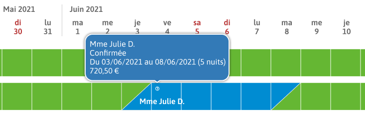 Infobulle de détail d'une réservation.