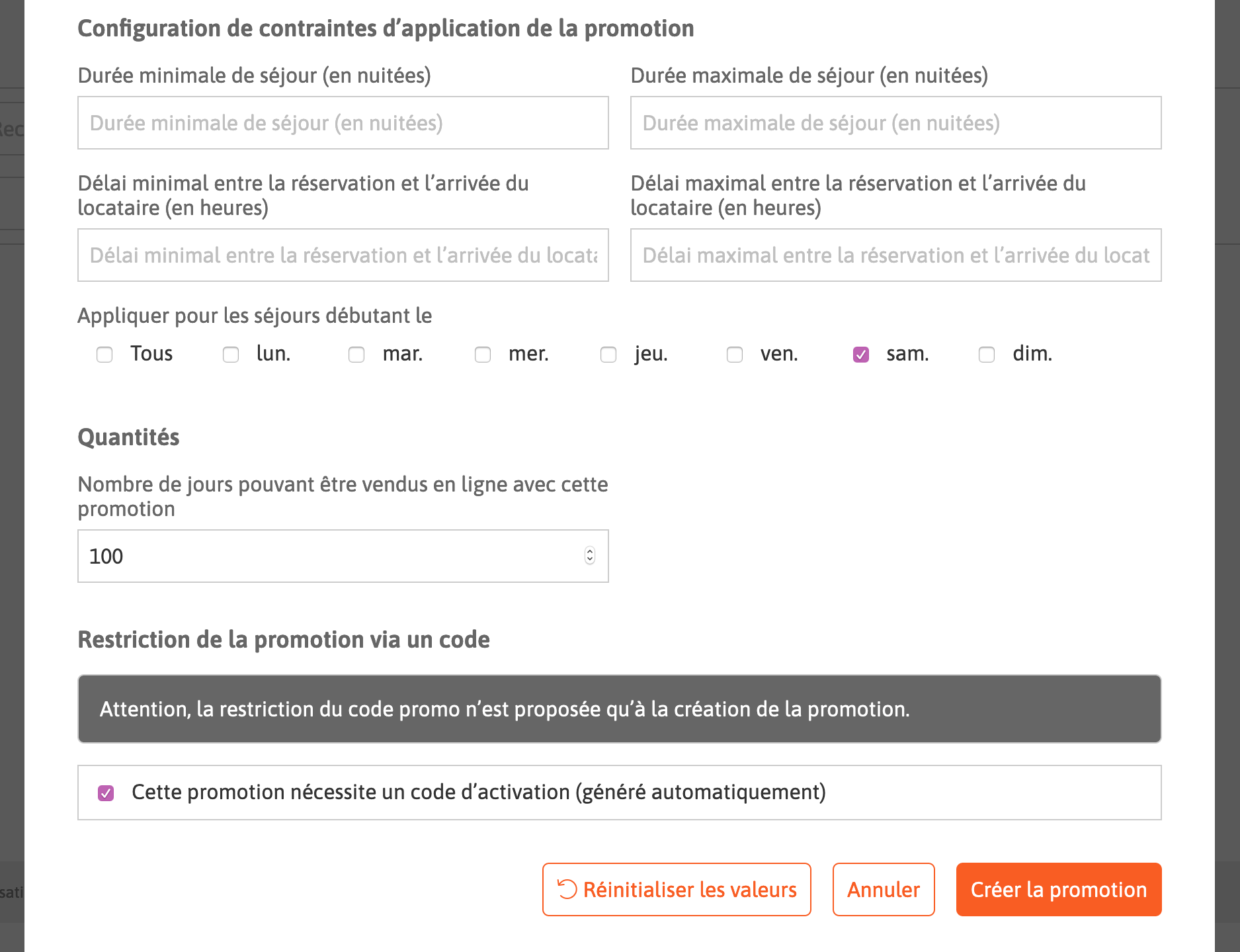 Formulaire contraintes des promotions.