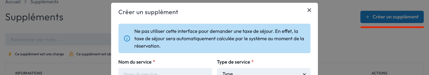 Formulaire de création d'un supplément.