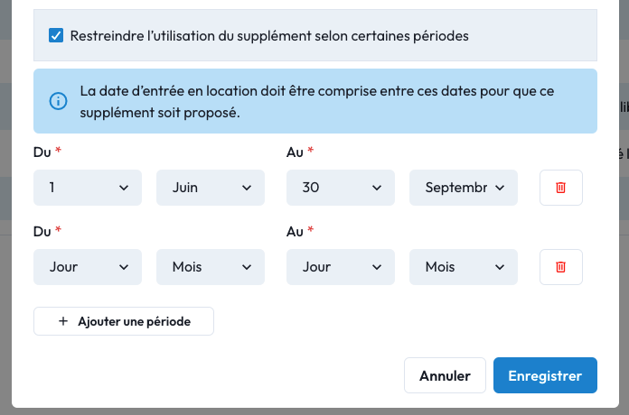 Ajouter des dates de disponibilité.