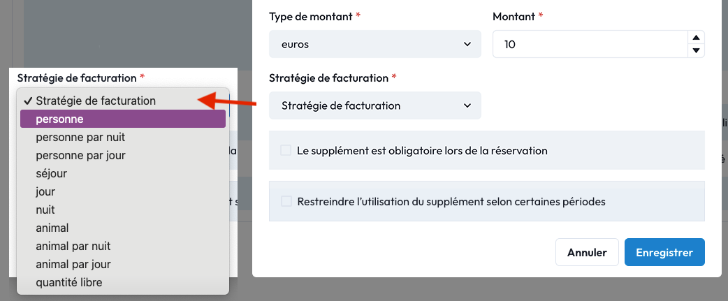 Formulaire de création d'un supplément.