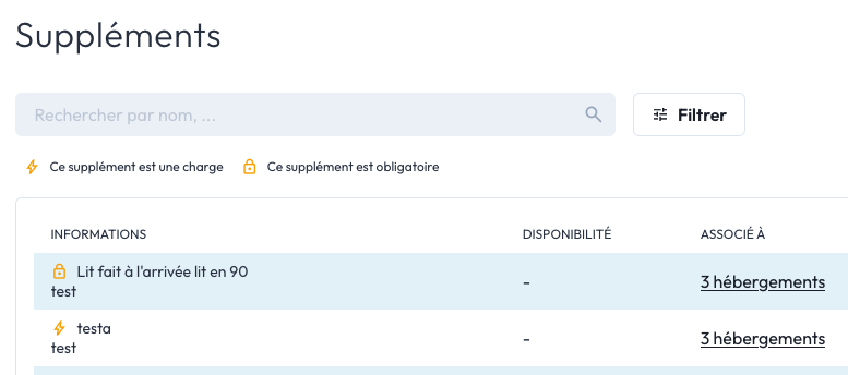 Liste des suppléments.