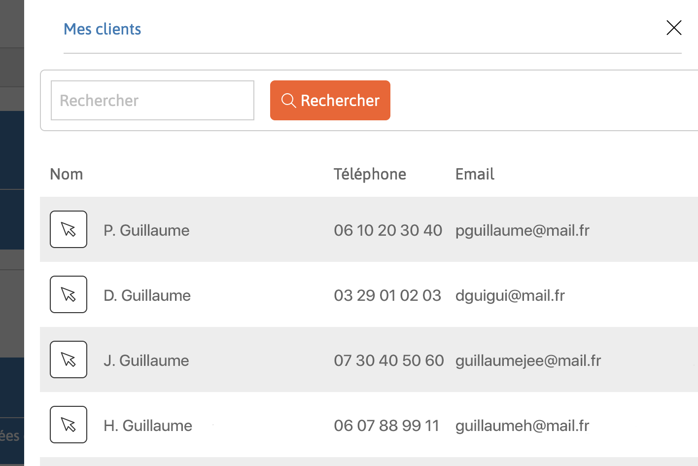 Formulaire de recherche d'un client.