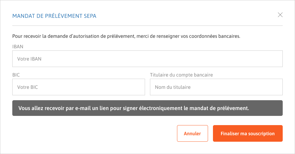 Modale formulaire signature du mandat sepa.