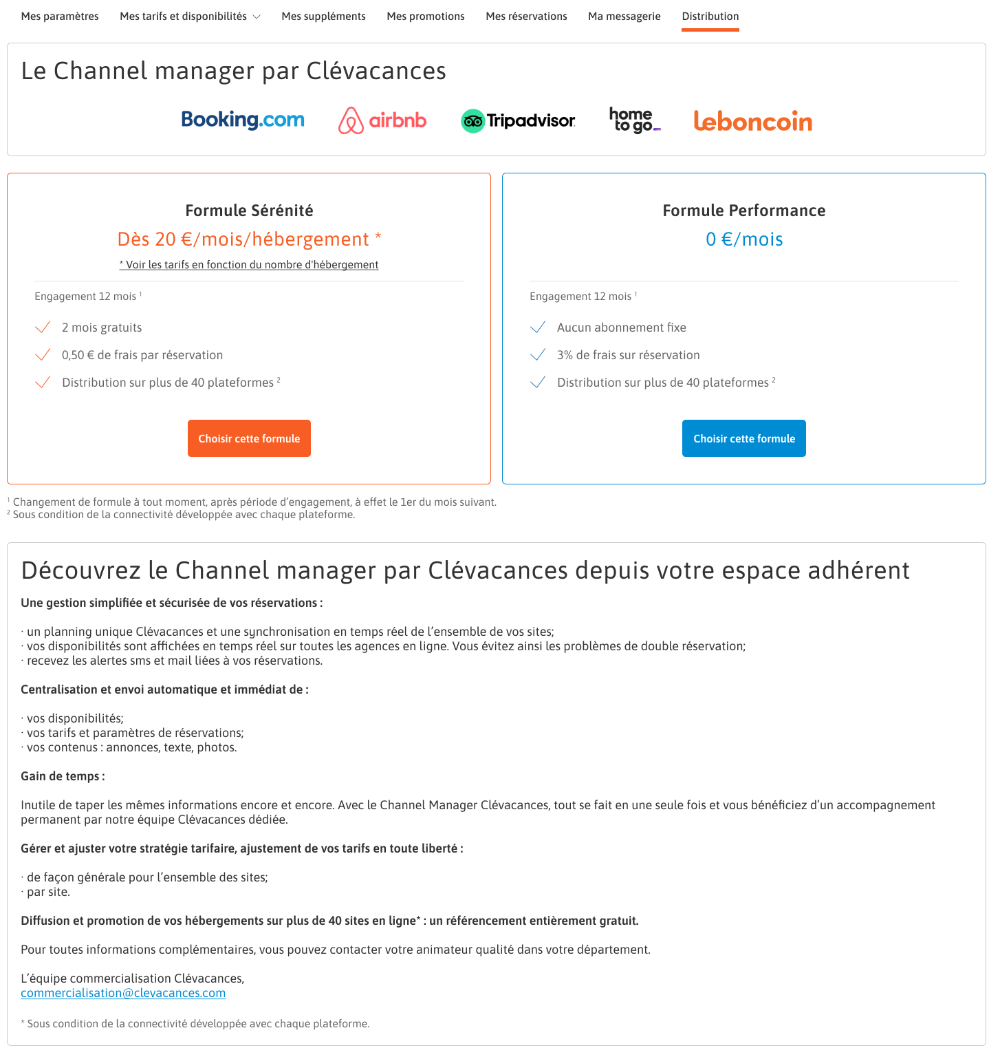 Présentation des formules du Channel Manager Clévacances.